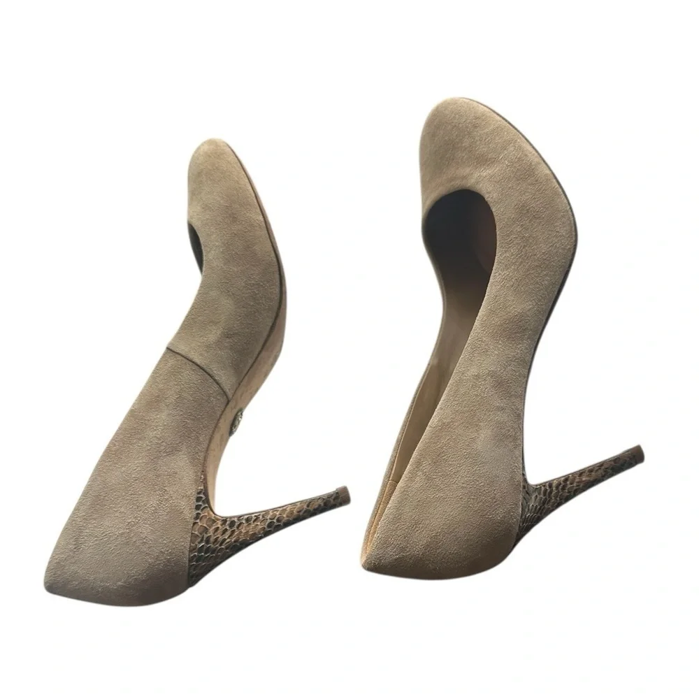 Tory Burch Tan Suede Pumps with Snakeskin Heels